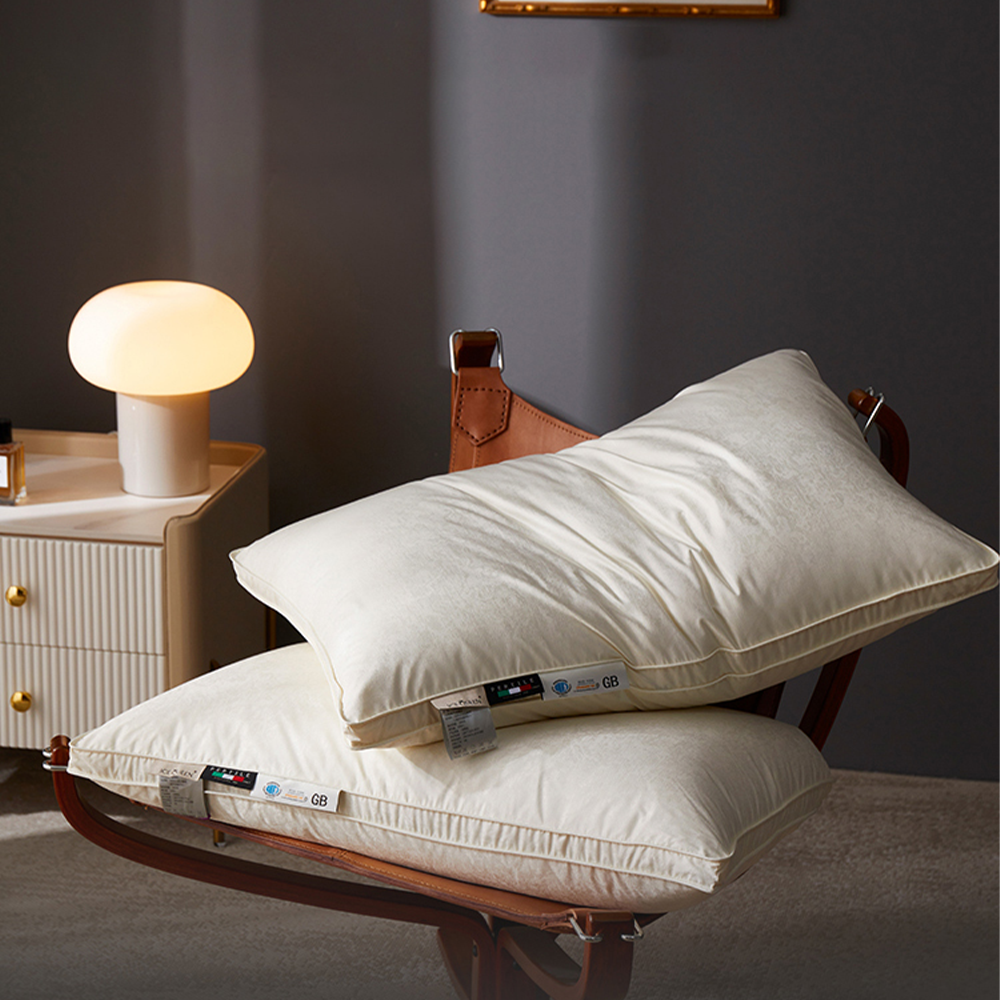 Luxury 900 F.P Iceland Goose Down Pillow with Pure Silk Cover